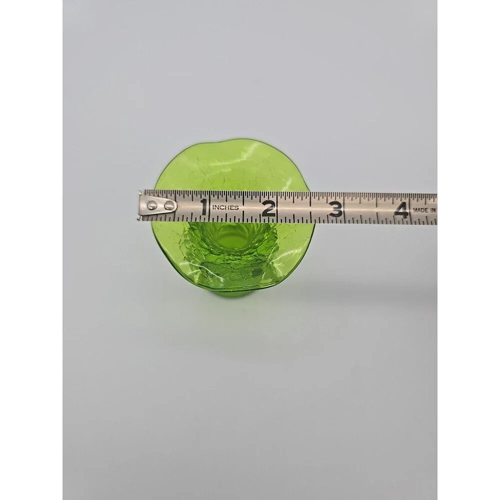 Vintage Green Crackle Glass Wavy Rim Vase